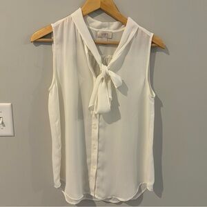 LOFT Cream Sleeveless Tie-Neck Blouse - Small
